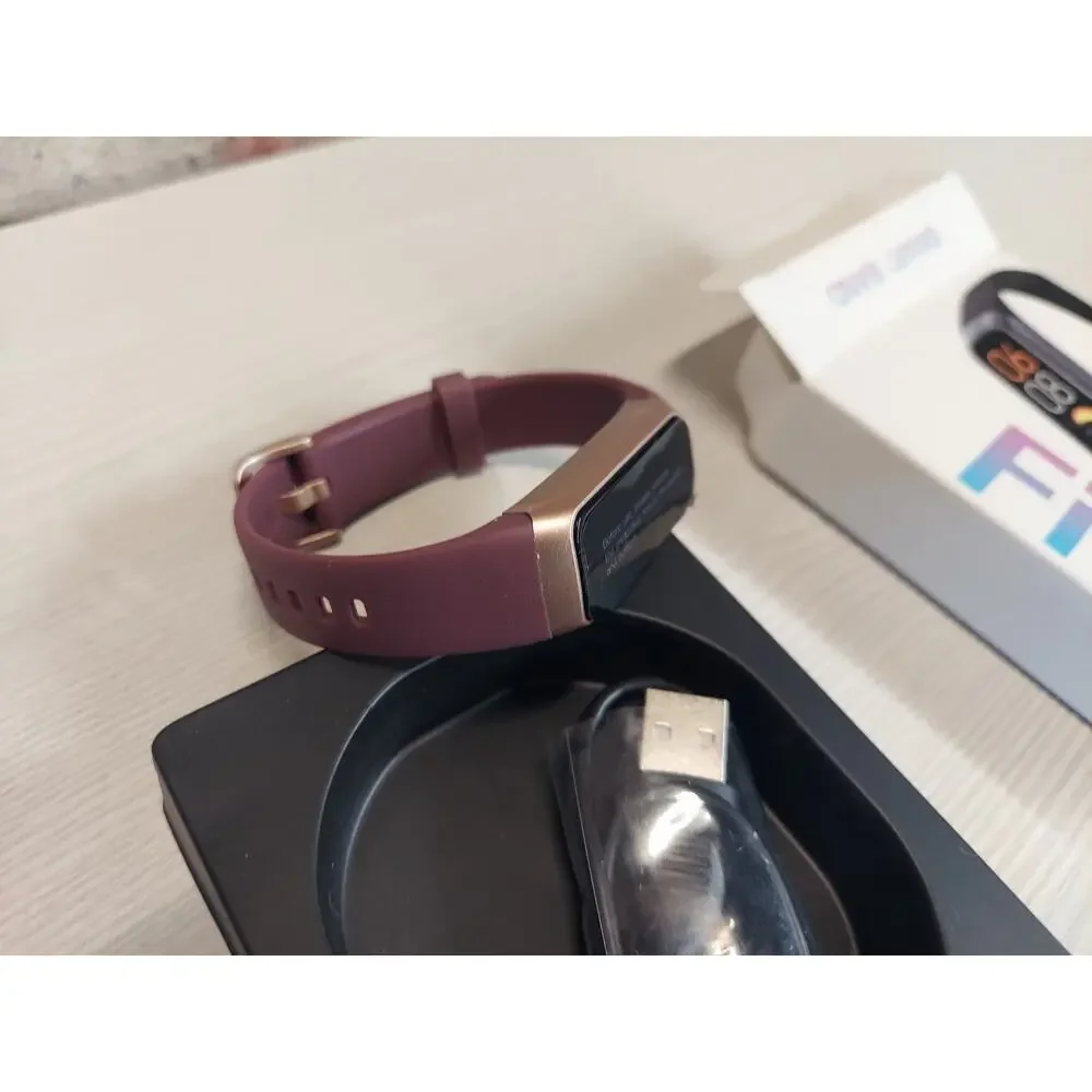Fit Smart Band Fitness Tracker Burgundy Rose Gold Activity Monitor Watch